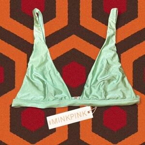 NWT MINKPINK Amelia High Apex Sage Green Swim Bikini Top